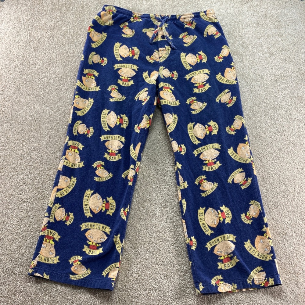 Family Guy Pajama Pants Mens Large Blue Stewie Griffin Born‎ To Be Bad Flannel